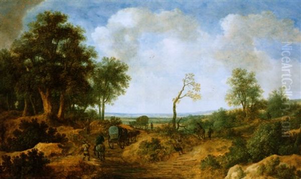 Weite Landschaft Mit Reisenden In Planwagen Oil Painting by Pieter De Molijn