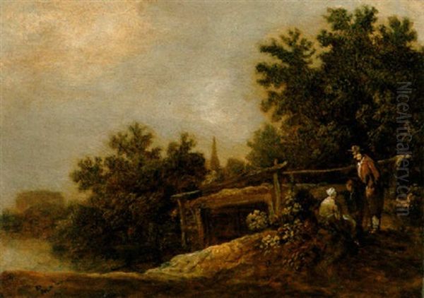 Paysans Conversant Au Bord D'une Riviere Oil Painting by Pieter De Molijn