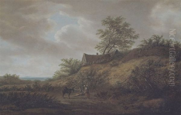 Dunenlandschaft Mit Bauernhaus Und Rastenden Und Einem Esel Oil Painting by Pieter De Molijn