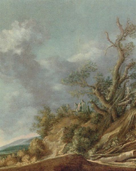 Peasants On A Dune By A Tree Oil Painting by Pieter De Molijn