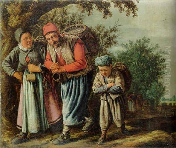 A Peasant Family Carrying Baskets On A Track On The Way To Market Oil Painting by Pieter De Molijn