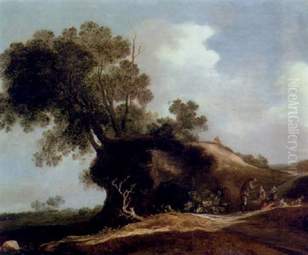 A Family Resting In A Wooded Dune Landscape Oil Painting by Pieter De Molijn