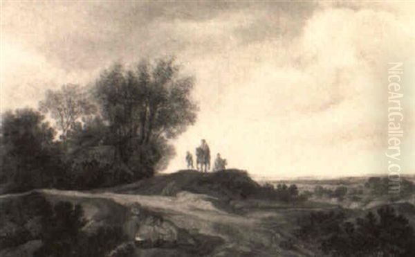 Peasants Resting By A Track In The Dunes With Travellers Approaching Oil Painting by Pieter De Molijn