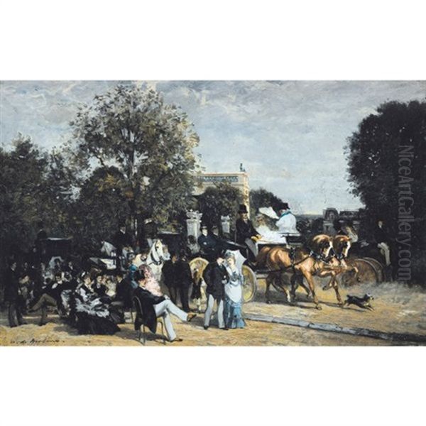 Promenade Au Bois De Boulogne Oil Painting by Auguste de Molin