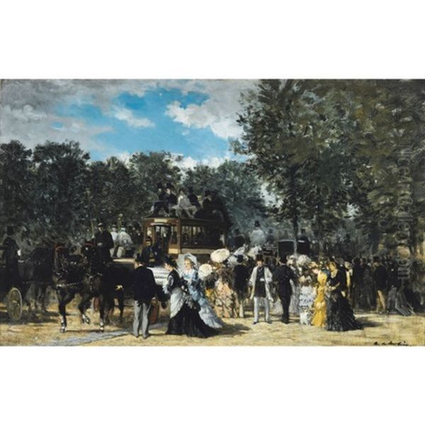 Promenade Dans Le Parc De Saint Cloud Oil Painting by Auguste de Molin