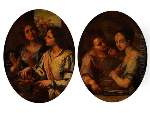 Halbbildnisse Zweier Jugendlicher Personen Im Deutungssinn Von Tugend-allegorien (pair) Oil Painting by Antonio Molinari