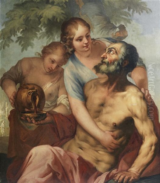 Lot And His Daughters Oil Painting by Antonio Molinari