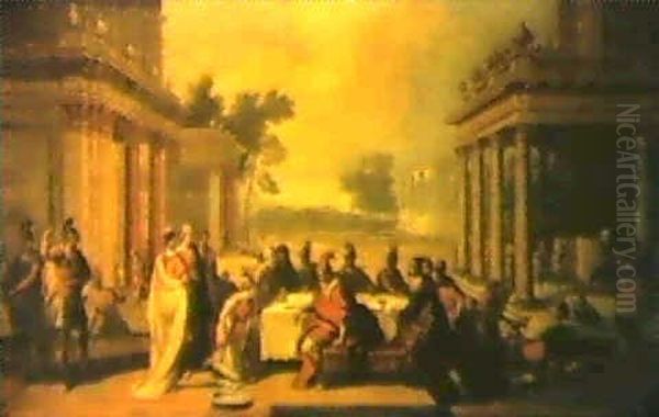 The Feast Of Herod With Salome Kneeling Before Herod Oil Painting by Antonio Molinari