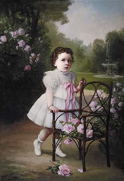 Portrait Of A Young Girl In A New Orleans Garden Oil Painting by Andres Molinary