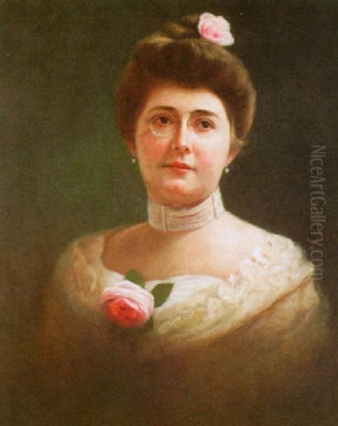 Portrait Of A Lady With Roses Oil Painting by Andres Molinary