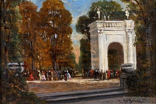 People At The Park Entrance by Auguste De Molins