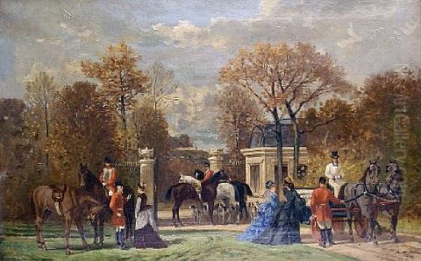 The Start Of The Hunt Oil Painting by Auguste De Molins