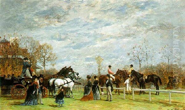 A Day At The Races Oil Painting by Auguste De Molins