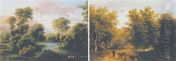 Waldlandschaft Mit Bauer Und Kuhen Oil Painting by Martin von Molitor