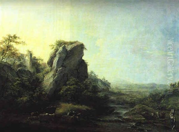 Ideale Fluslandschaft Mit Hirten Und Herde Oil Painting by Martin von Molitor