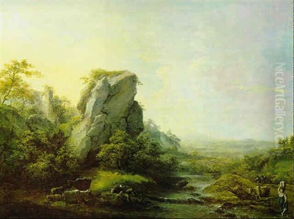 Ideale Flusslandschaft Mit Hirten Und Herde by Martin von Molitor