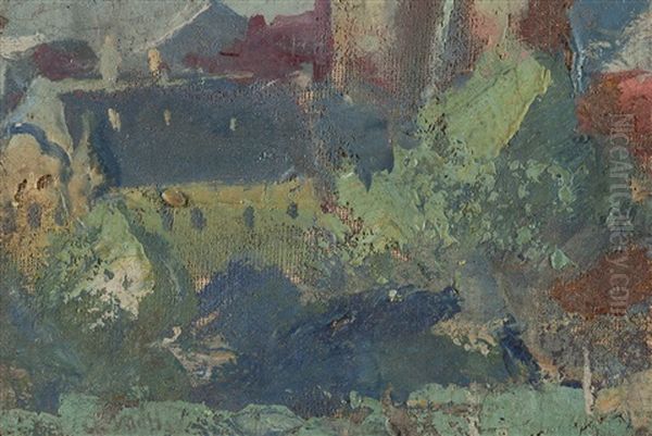 Small Landscape With Houses (oil Sketch) Oil Painting by Carl Moll