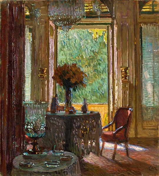 Interior With Flower Bouquet Oil Painting by Carl Moll