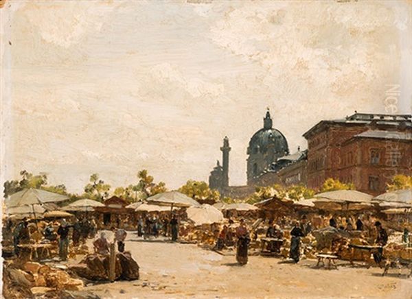 Der Alte Naschmarkt In Wien Oil Painting by Carl Moll