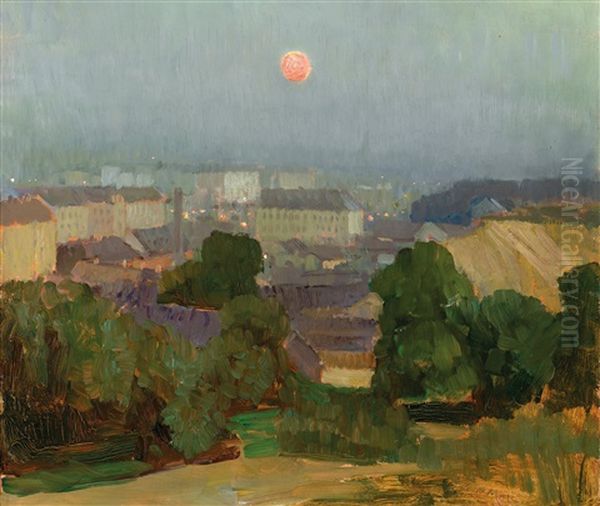 Vollmond Uber Wien (blick Auf Heiligenstadt) Oil Painting by Carl Moll