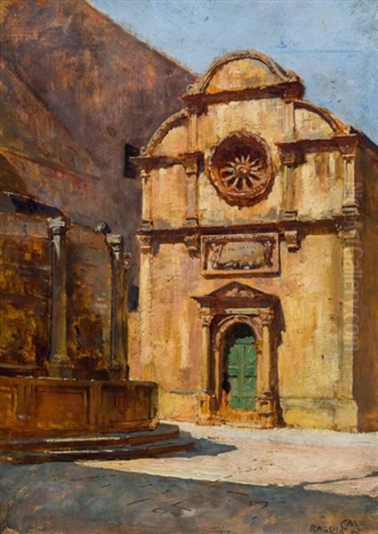 Ragusa, Erloserkirche Und Onofrio-brunnen Beim Pile-tor Oil Painting by Carl Moll