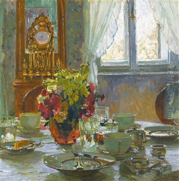 Der Fruhstuckstisch (the Breakfast Table) Oil Painting by Carl Moll