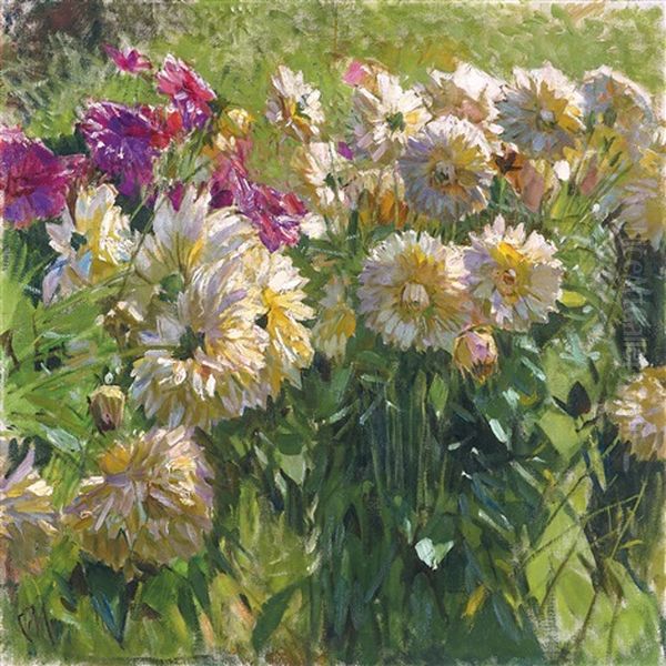 Dahlien (dahlias) Oil Painting by Carl Moll