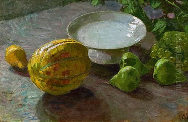 Stillleben Mit Melone Und Birnen Oil Painting by Carl Moll