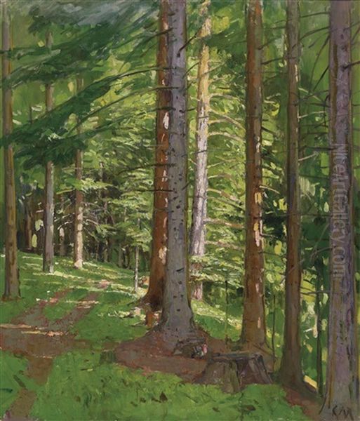 Sonnendurchfluteter Wald, Semmering Oil Painting by Carl Moll