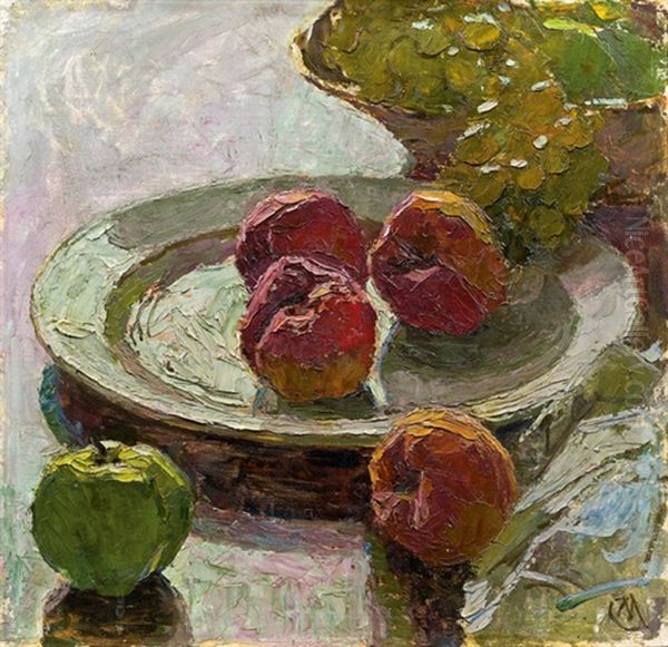 Stillleben Mit Apfel Und Trauben Oil Painting by Carl Moll