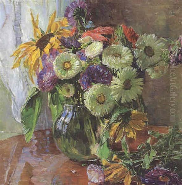 Blumenstrauss In Vase Oil Painting by Carl Moll