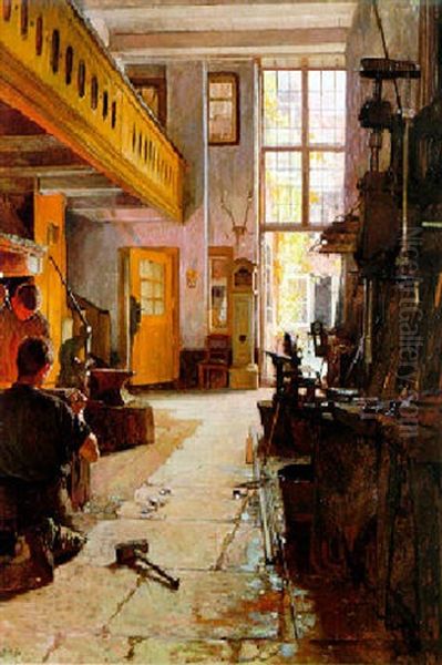 The Blacksmith's Shop Oil Painting by Carl Moll