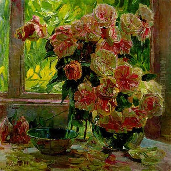 Rosen Vor Einem Fenster Oil Painting by Carl Moll