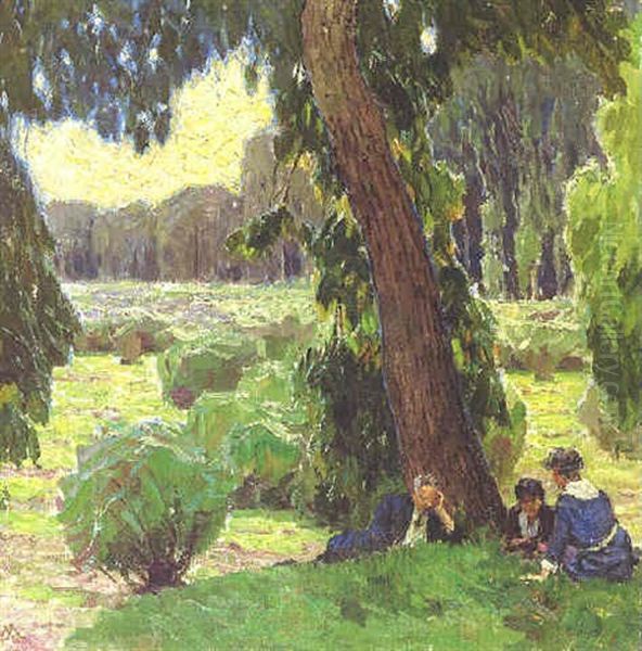 Rast In Der Au Oil Painting by Carl Moll