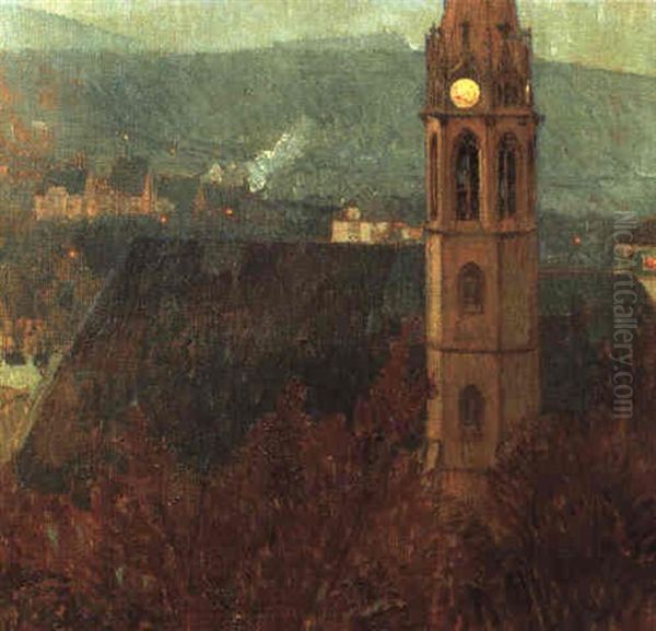 Die Heiligenstatter Pfarrkirche In Der Abenddammerung Oil Painting by Carl Moll