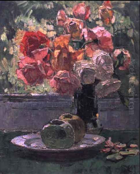 Stilleben Mit Rosen Und Apfeln Oil Painting by Carl Moll