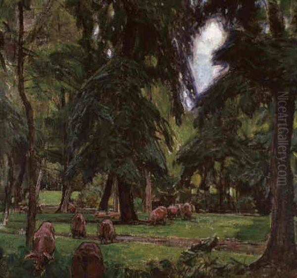 Wildschweine Im Lainzer Tiergarten Oil Painting by Carl Moll