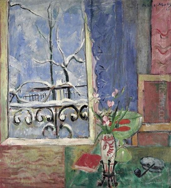 Fenster Mit Gitter Und Goldfischen Oil Painting by Oskar Moll