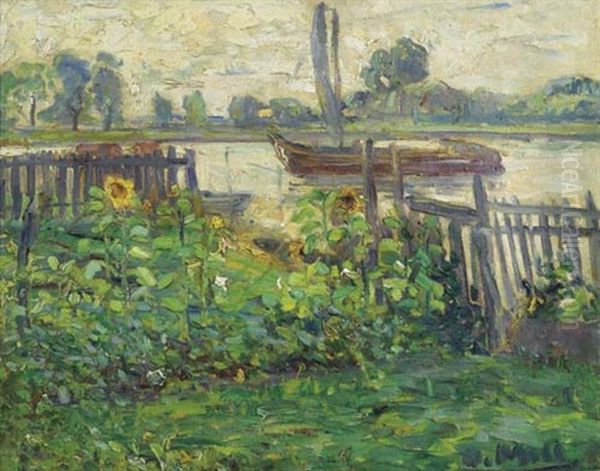 Sonnenblumen, Garten Am Fluss Oil Painting by Oskar Moll