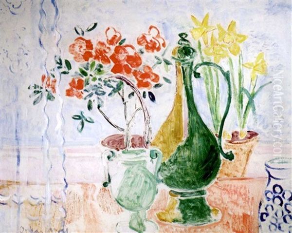 Blumenstilleben Mit Kanne Und Gepunktetem Krug Oil Painting by Oskar Moll