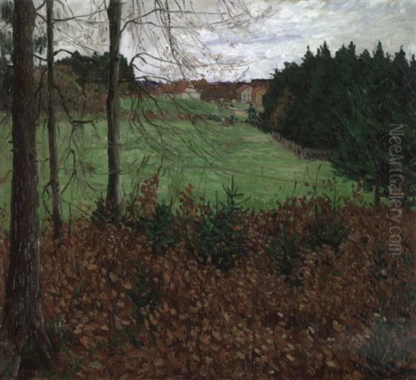 Herbstliche Waldlanschaft Mit Dorf Oil Painting by Oskar Moll