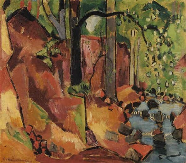 Waldbach Mit Felsen Oil Painting by Oskar Moll