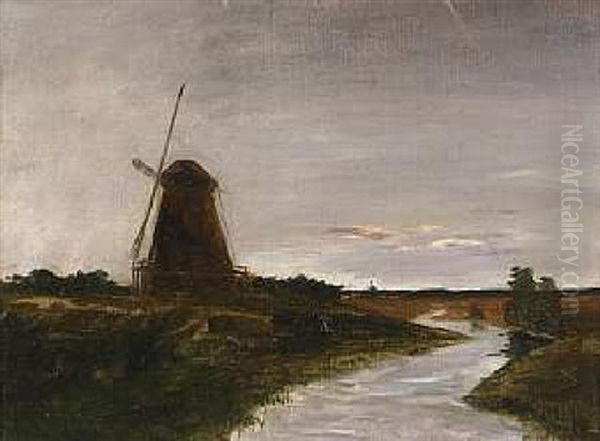 Windmuhle An Einer Gracht Oil Painting by Oskar Moll