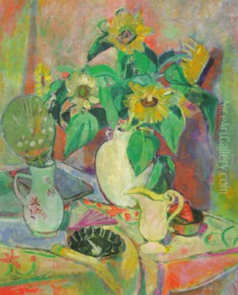 Stilleben Mit Sonnenblumen Oil Painting by Oskar Moll