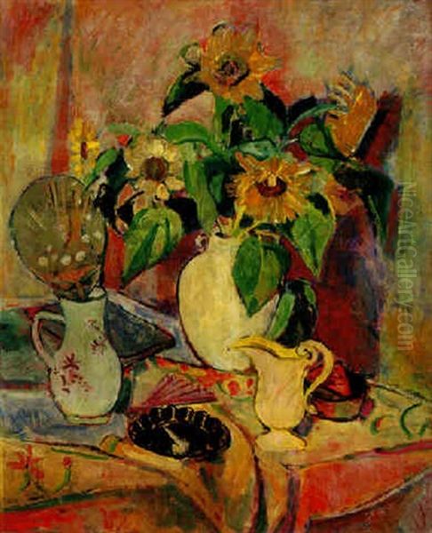 Stilleben Mit Sonnenblumen Oil Painting by Oskar Moll