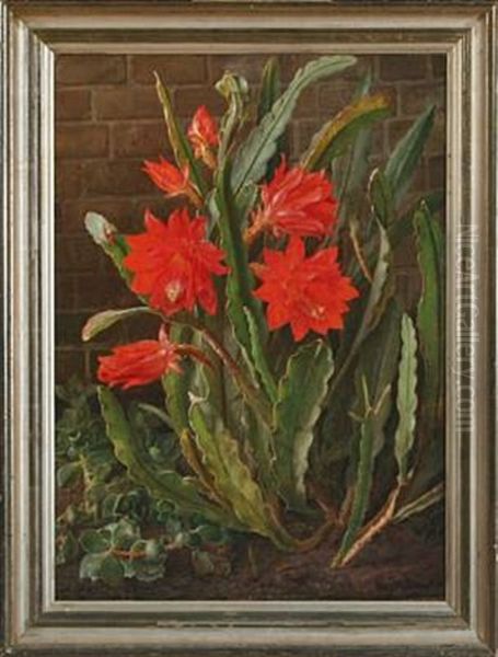 A Cactus In Bloom Oil Painting by Christian Juel Moellback