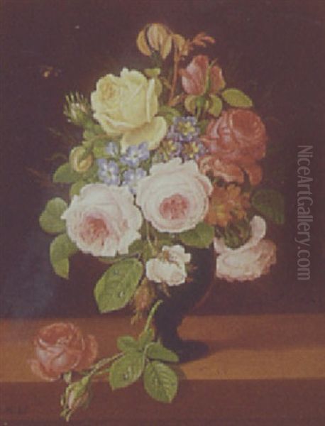 Brogede Blomster I Vase Oil Painting by Christian Juel Moellback