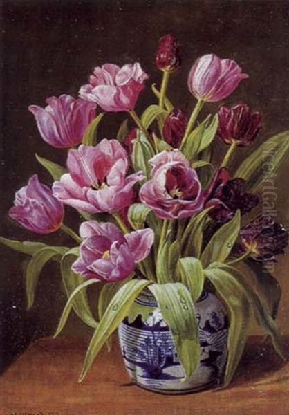 Tulipaner I En Kinesisk Bojan Oil Painting by Christian Juel Moellback