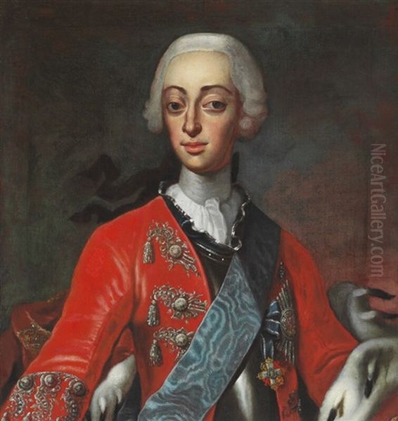 Portrait Of King Frederik V (1723-1766) In The Uniform Of The Horse Guards Oil Painting by Andreas Moller