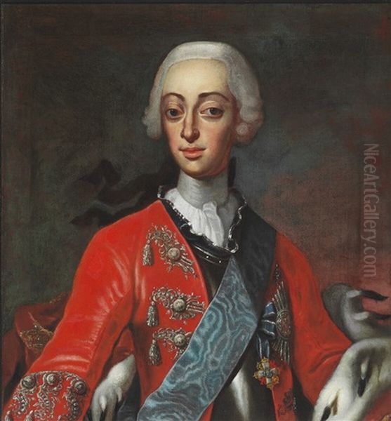 Portrait Of King Frederik V (1723-1766) In Red Jacket Oil Painting by Andreas Moller